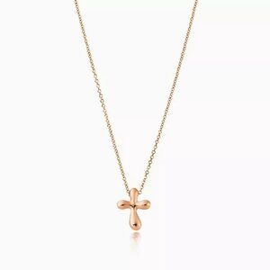 Tiffany & Co. Elsa Peretti 18K Rose Gold Cross 16" Necklace (Rare) New
